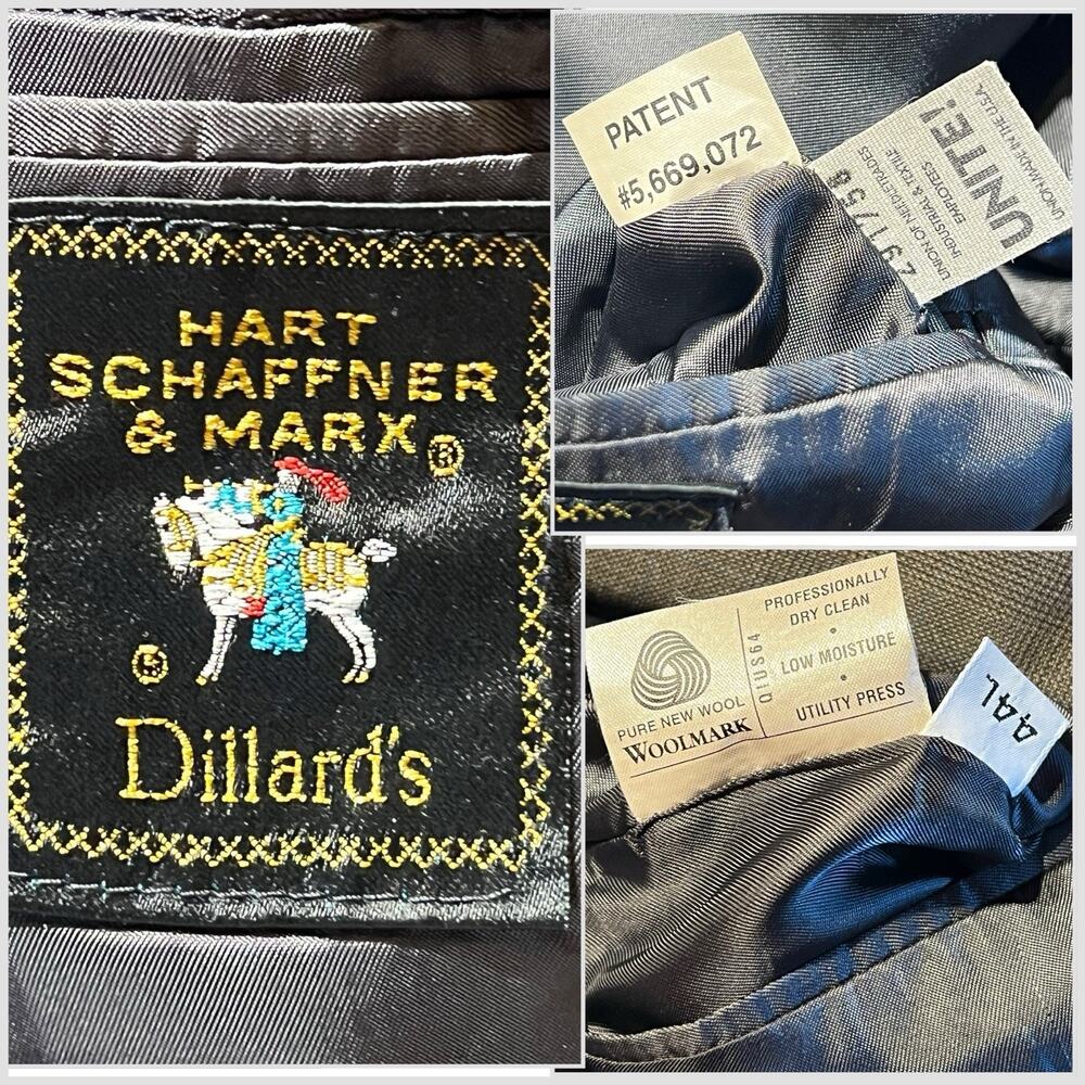 Vtg Hart Schaffner Marx 44-46L 38x30 Taupe Gray Blue Glen Plaid Classic Suit - Picture 16 of 16